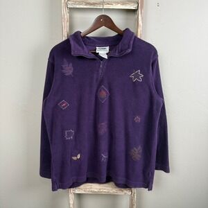 Vintage Northern Reflections‎ Purple Fleece Nature Leaf Quarter Zip Sweater Med